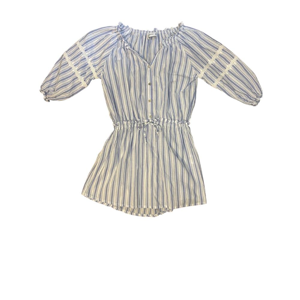 Faithfull Mini Dress 3 quarter sleeve Light Blue & White Stripes Womens Size 2